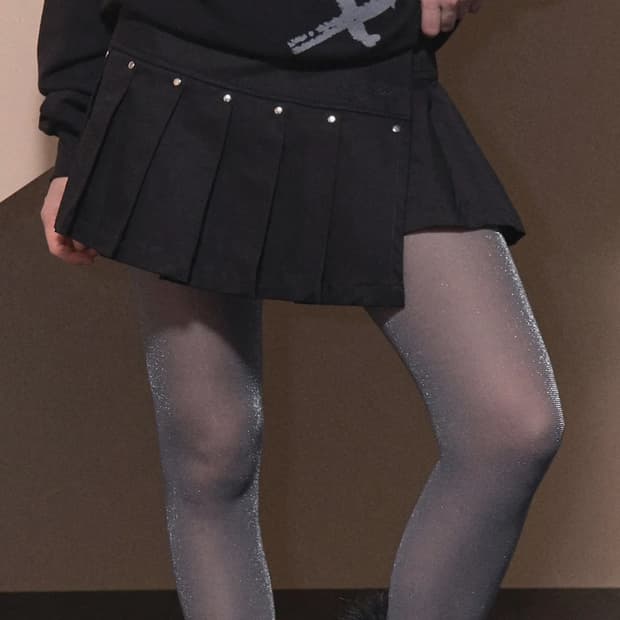 팬시클럽 플리츠 레이어드 랩 스커트 (BLACK)_F24ZD885