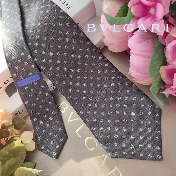 불가리 실크 그레이&에버그린 넥타이 9.7cm S~A+등급 K1392
