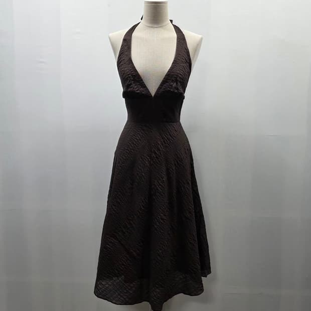 1381[j crew]홀터넥 브이넥 셔링 원피스