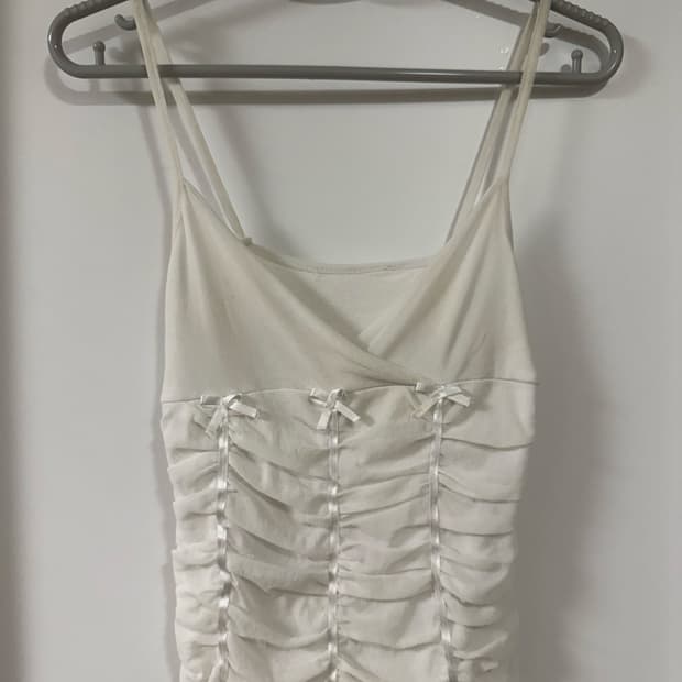Italy Ribbon Shirring White Sleeveless 
