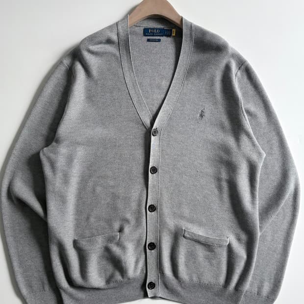 Polo 폴로 랄프로렌 QR신형 피마코튼 그레이컬러 브이넥 니트 가디건 