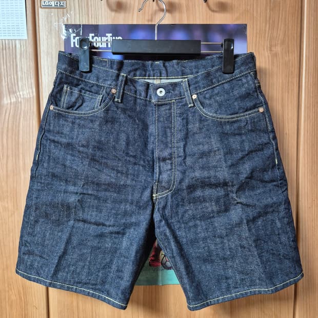 아웃스탠딩 WW2 셀비지 데님 쇼츠 S 인디고