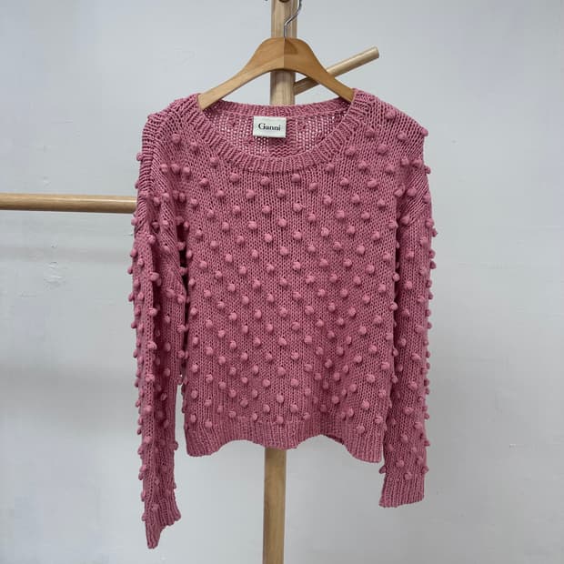 GANNI 가니 핑크 크롭 팝콘 니트 스웨터 XS / 가슴단면53