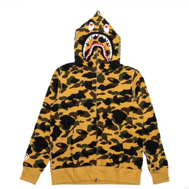 (정품) 베이프 퍼스트 카모 샤크 풀 집 후드 옐로우
