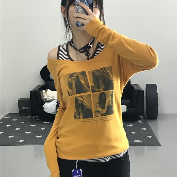 JPN FLEUR DE LIS 머스타드 프린팅 롱슬리브