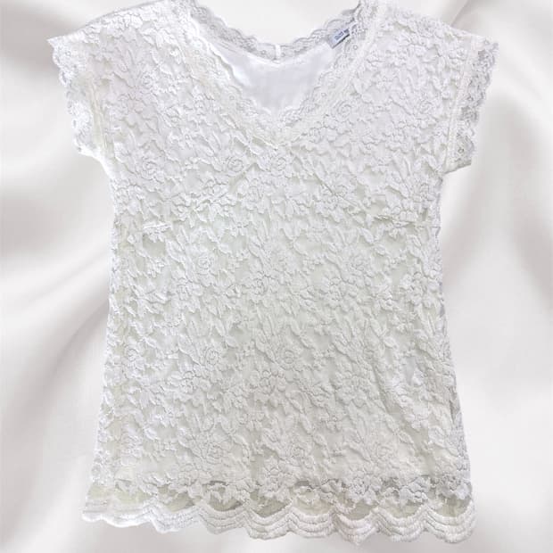 올리브데올리브 크림 화이트 레이스 탑 M