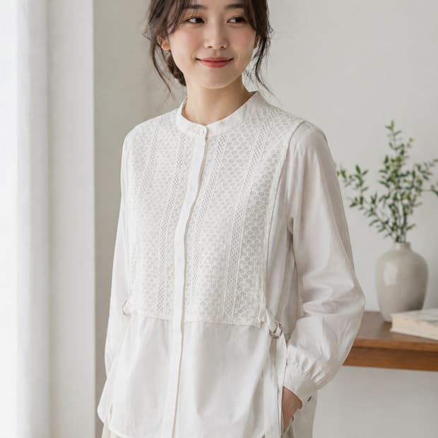 [LL] ISHIKAWA LABO x HITOMI 레이스 콤비 블라우스