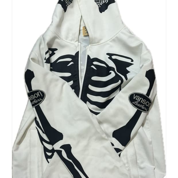 밴슨 레더 롱 스켈레톤 화이트 후드 집업