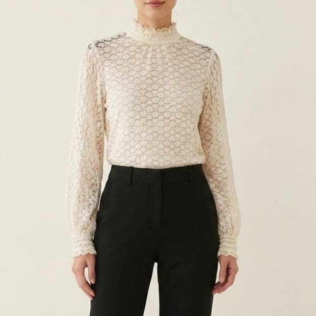 [44]오즈세컨 레이스 하이넥 긴팔 블라우스