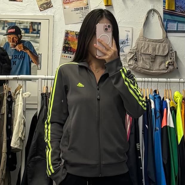 아디다스 올드스쿨 형광 삼선 로고 트랙탑 져지 S