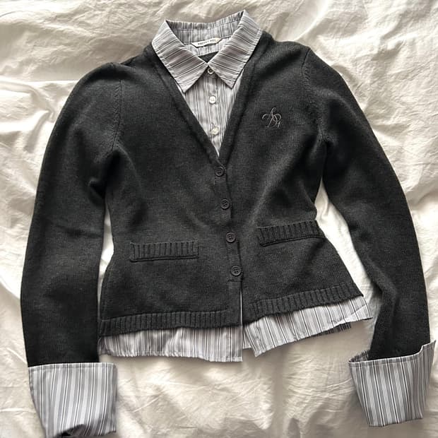 ANDYET AD1 셔츠 레이어드 가디건 그레이 차콜