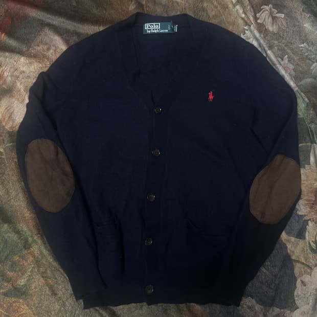 폴로 랄프로렌 빈티지 엘보우 레더패치네이비가디건 S