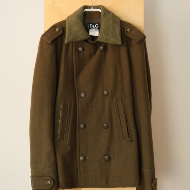D&G Rib Collar Military Pea Coat
