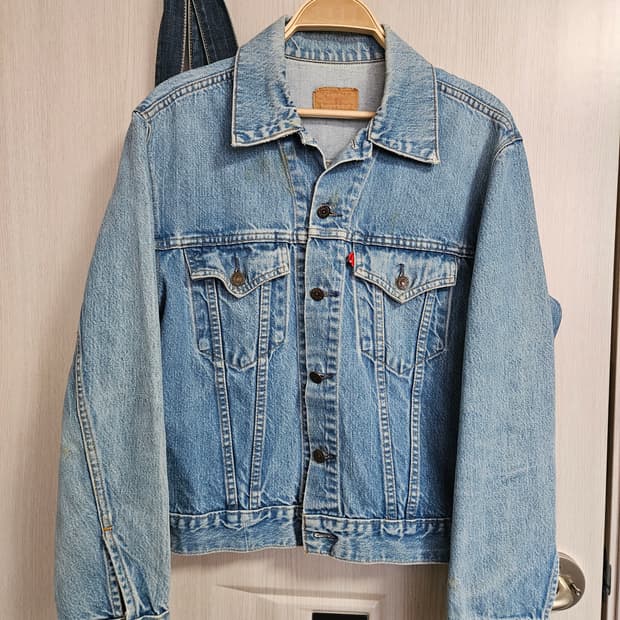 80s levis 청자켓 44 사이즈 데님 트러커 75506 0211