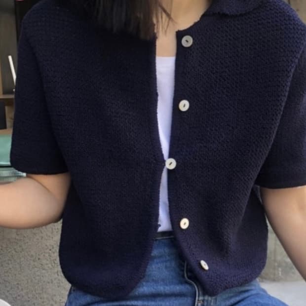 헤이그 haag a collar cardigan 반팔 니트 가디건 네이비