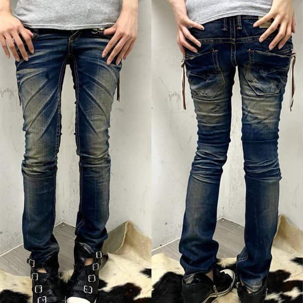 (Lolita Jeans)Y2K Crack Washed Slim Fit