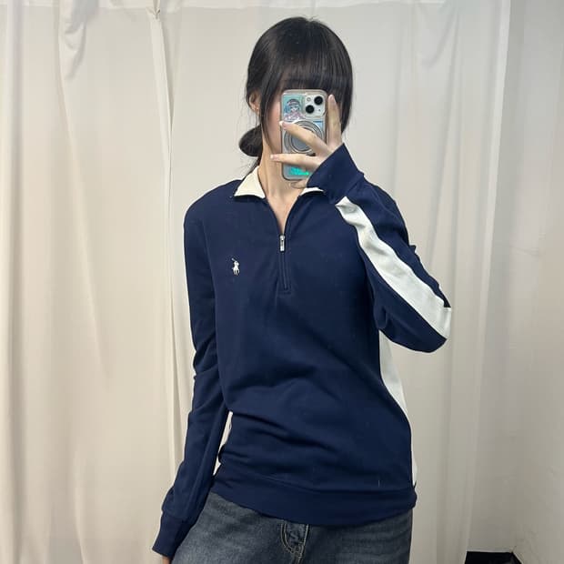 Polo  navy half-zip cotton knit