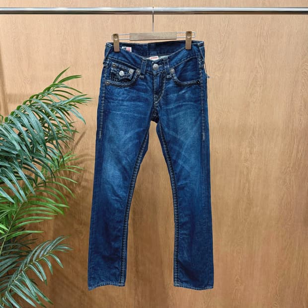 트루릴리젼 스트레이트 데님 팬츠 빈티지 워싱 스티치 라인 디테일 진청