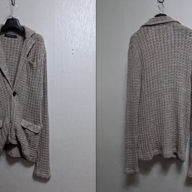 일본빈티지 Acquiesce 내츄럴베이지 면니트 쟈켓형 니트가디건M