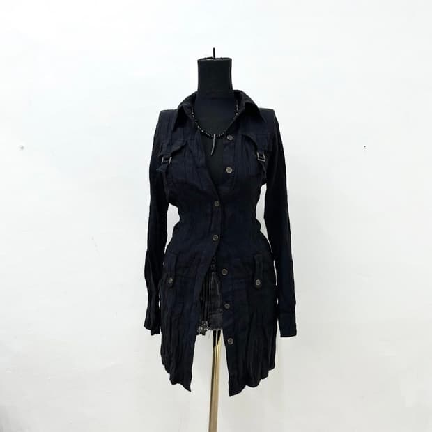 Clinkled texture long trench shirts