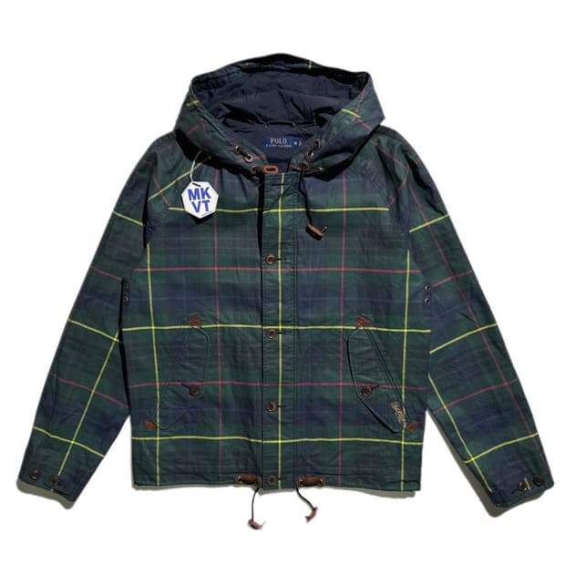 폴로 블랙와치 타탄체크 왁스드 코튼 후드 자켓