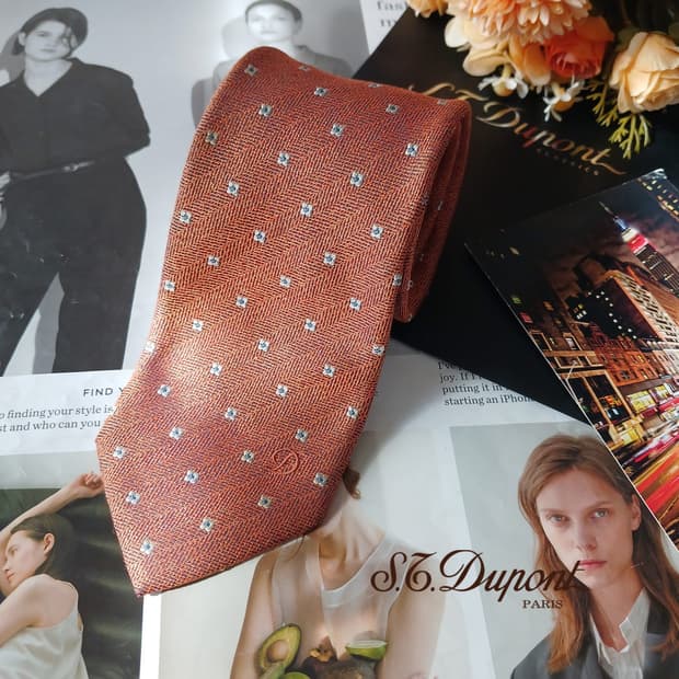 에스티듀퐁 실크 플라워 자수 패턴 넥타이 8cm A+~A등급 A19842