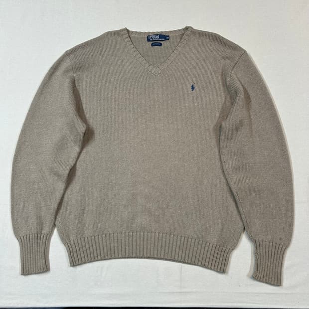 XXL) 폴로 랄프로렌 오트밀 헤비코튼 라운드넥 니트