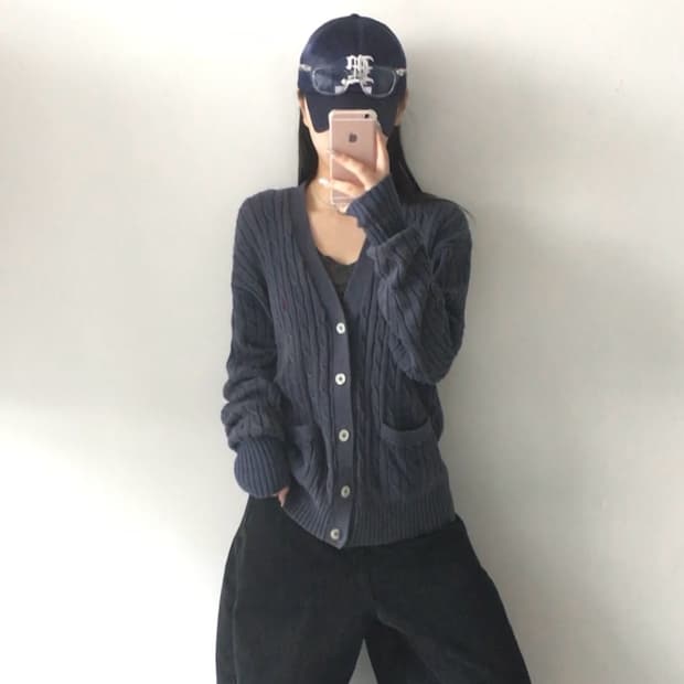 폴로 케이블 니트가디건