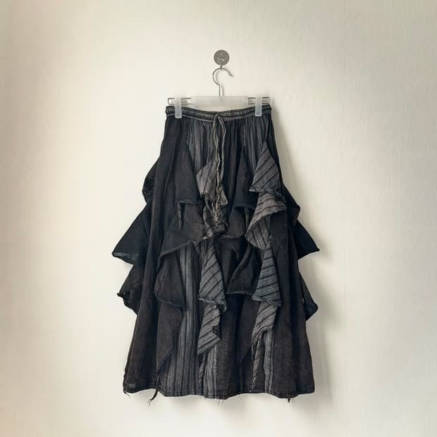 아카이브 그런지 니혼진 펑크 히피 갸루 언발 레이어드 셔링 롱스커트 치마