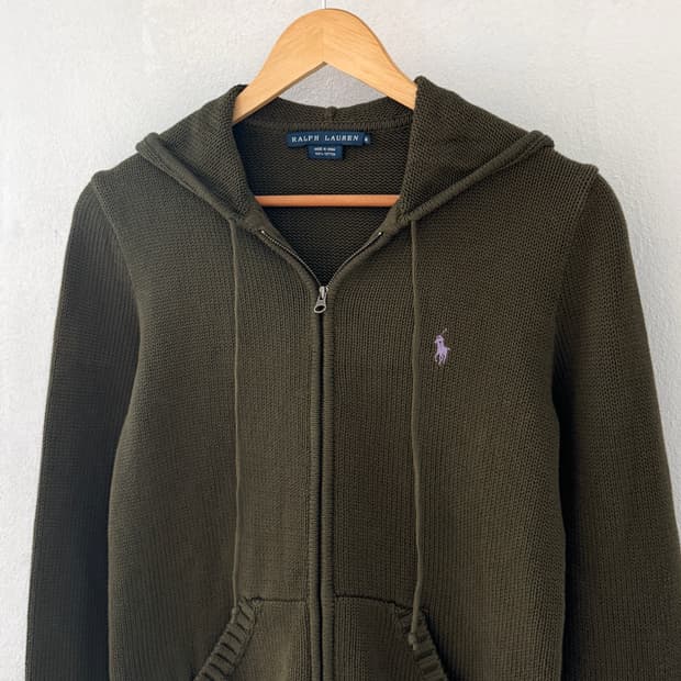 폴로 카키 후드집업