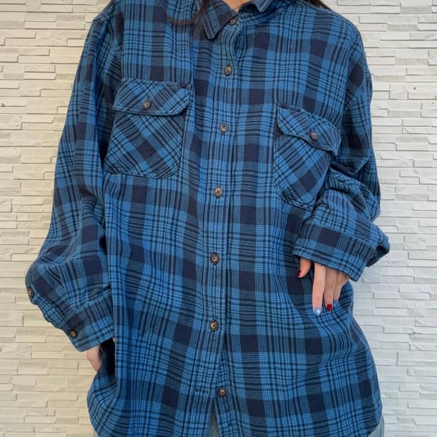 90s DULUTH 울드스쿨 빈티지 블루 체크 플란넬 셔츠