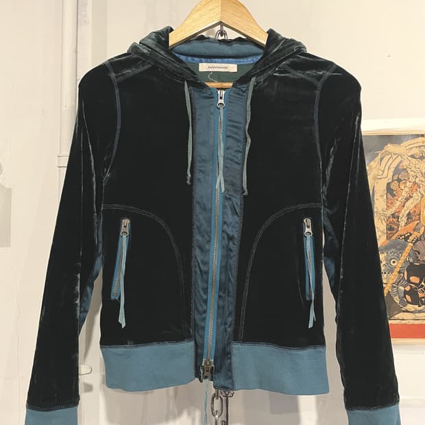 사이드 라인 청록 민트 벨벳 후드집업 갸루 y2k