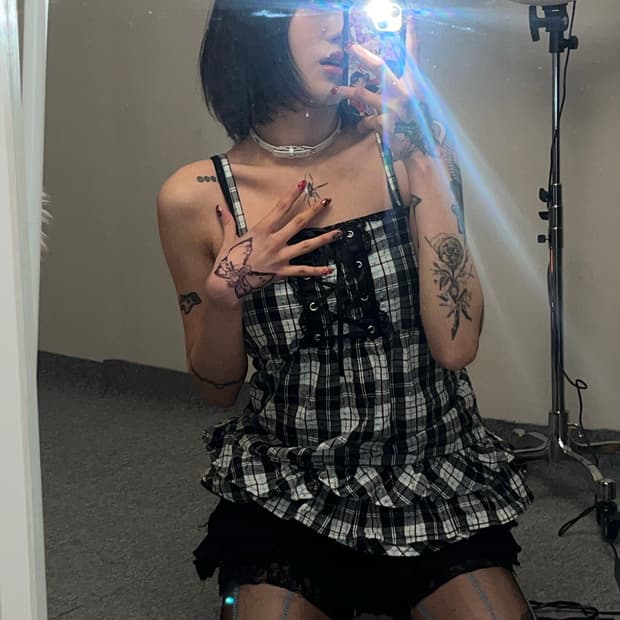 펑크 글리터 체크프릴캉캉 대장나시탑