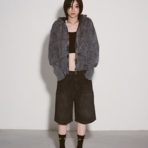 미스치프 DENIM BERMUDA PANTS_FADED BLACK