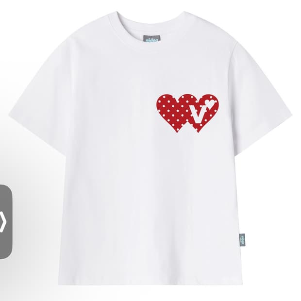 비디오자키 ) 더블하트 화이트 반팔 티셔츠