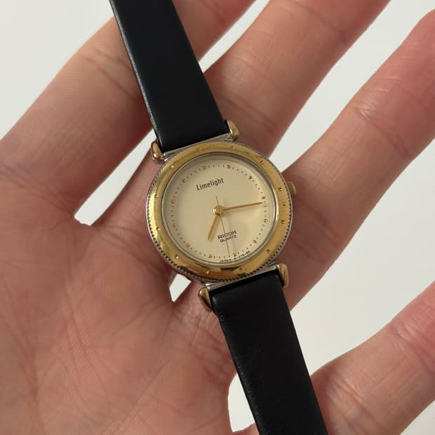 리코 1980년대 빈티지 시계 Limelight 골드 베젤 쿼츠 여