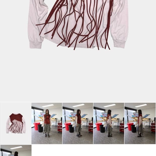 0tape BACK FRINGE TEE ANTIQUE ROSE 새상품