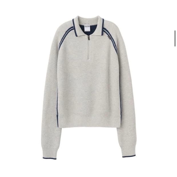 스컬프터 Waffle Collared Sweater Melange Whi