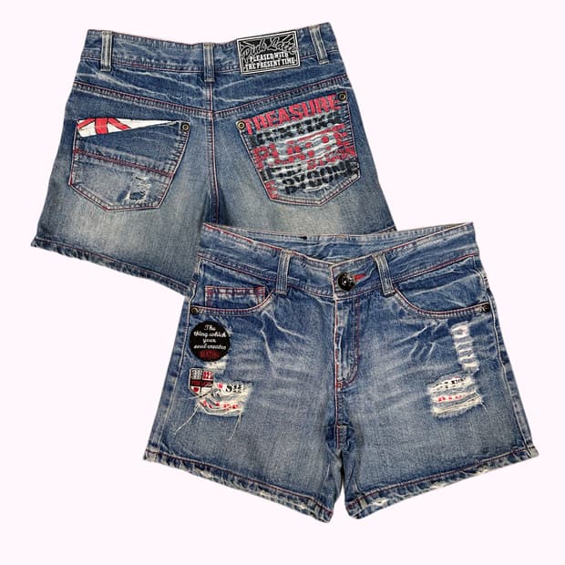disstressed lettering denim shorts