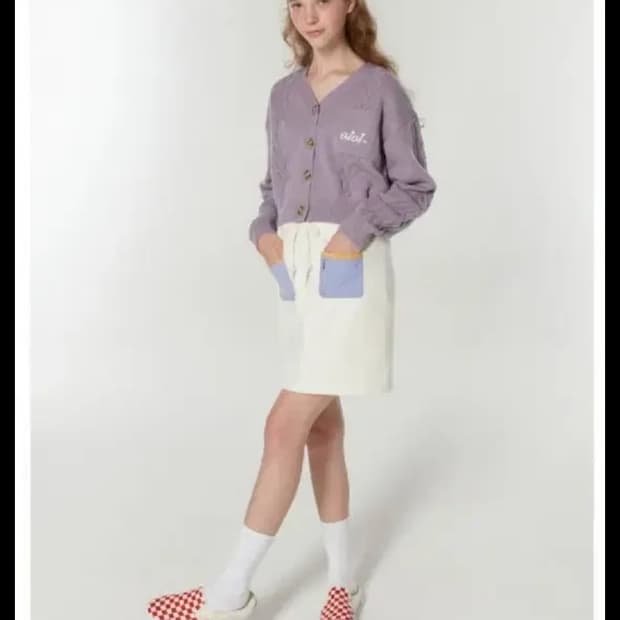 oioi 크롭 가디건 니트 퍼플