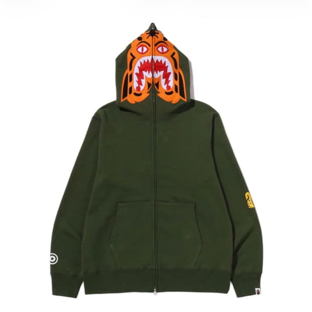 베이프 타이거 올리브 그린 후드 집업