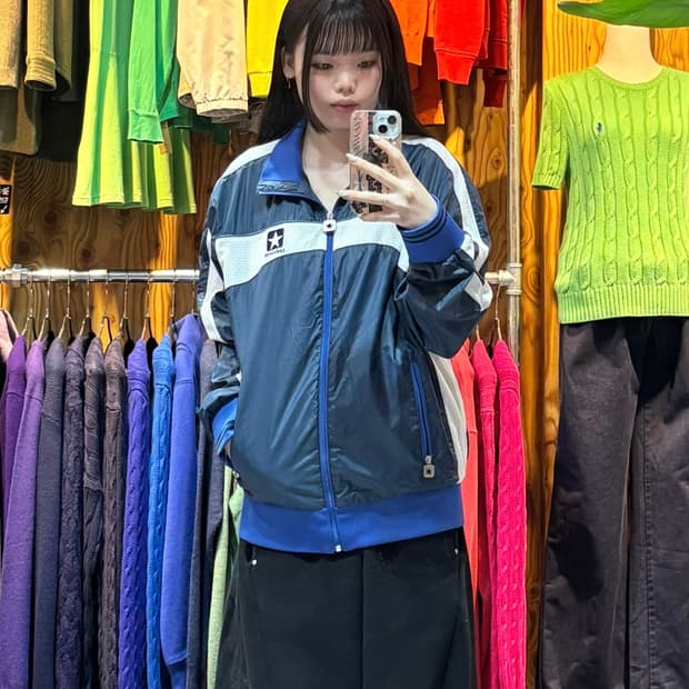 L 컨버스 백포인트 블루 나일론 자켓