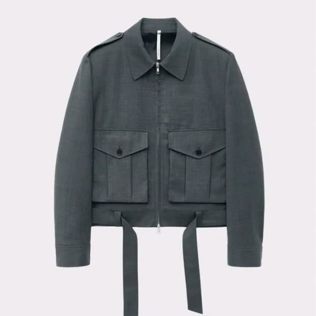 [48 새상품] 깡 노이어 울 필드 포켓 벨티드 크롭 자켓