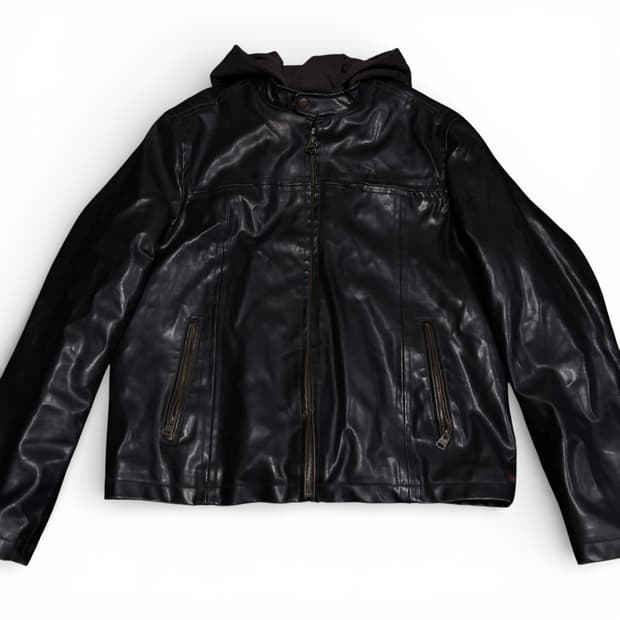 L 리바이스 블랙 후드레이어드 쉐르파 레더자켓