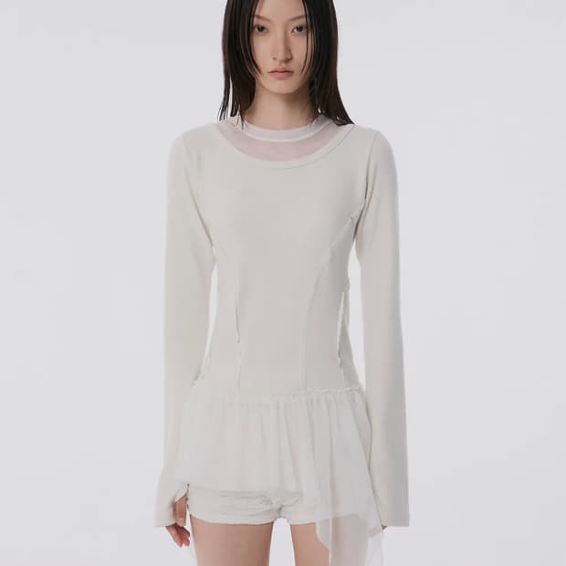 Flare up) Layered Lace Frill Long Sleeve