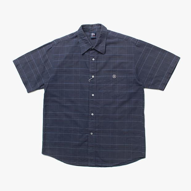STUSSY "Navy Check Half Shirts"