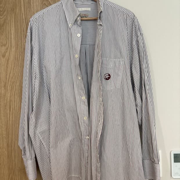 스투시 x 아워레가시 보로우드 셔츠 와인 멀티 스트라이프 S