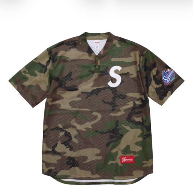 M)슈프림 S 로고 베이스볼 저지 우드랜드