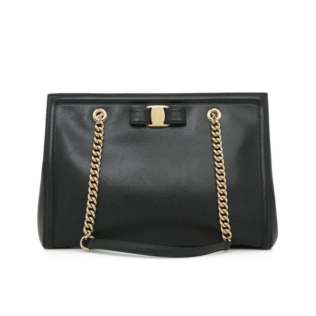 페라가모 멜리케 바라 체인 숄더백 블랙 리본 샤핑백 21G508