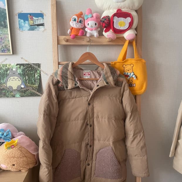 모리걸 빈티지 티티카카 구스다운 배색 후드 롱패딩